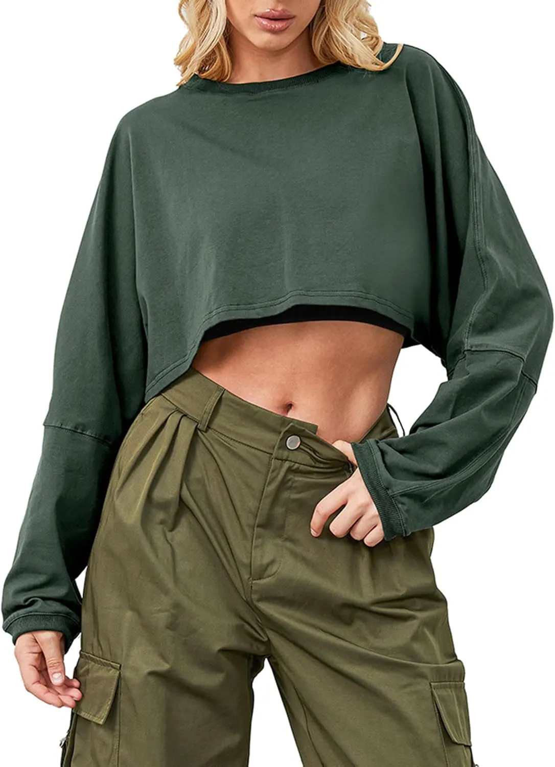 Cropped Sweatshirt Long Sleeve Crop Top Workout Oversized Sweatshirt Loose Crop Tops For Women Crewneck Sweatshirt