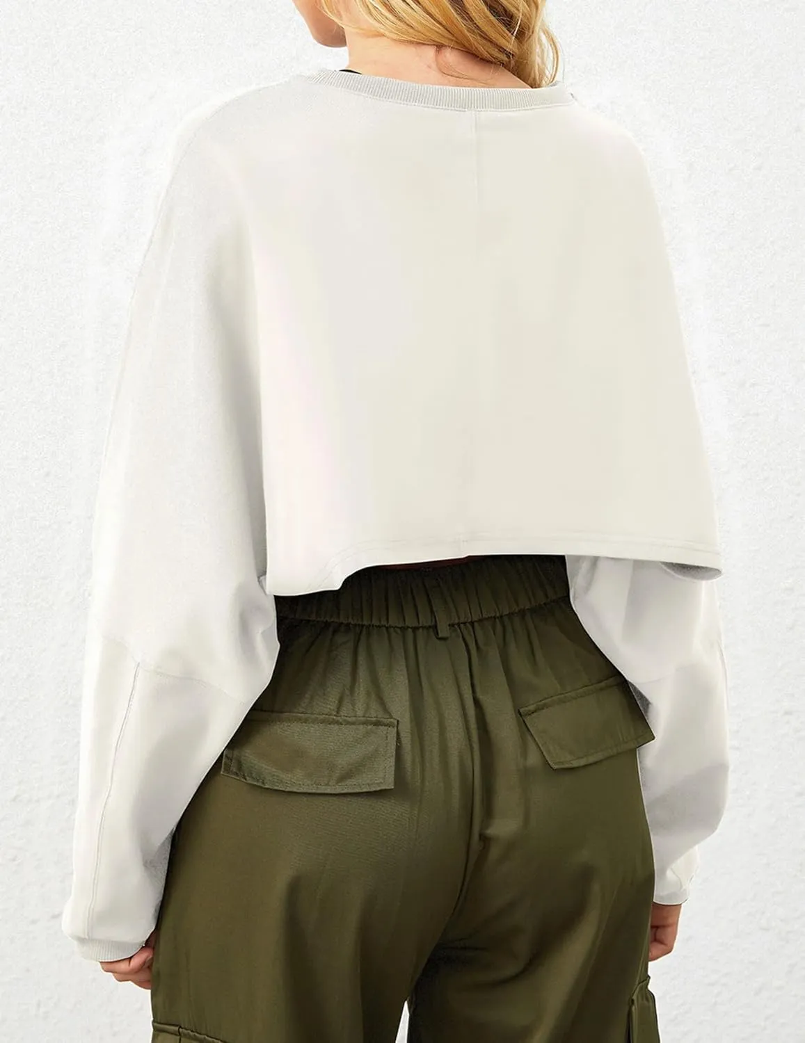 Cropped Sweatshirt Long Sleeve Crop Top Workout Oversized Sweatshirt Loose Crop Tops For Women Crewneck Sweatshirt