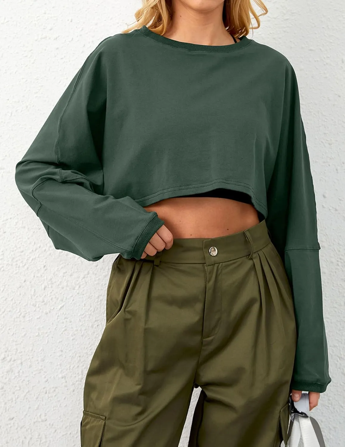 Cropped Sweatshirt Long Sleeve Crop Top Workout Oversized Sweatshirt Loose Crop Tops For Women Crewneck Sweatshirt