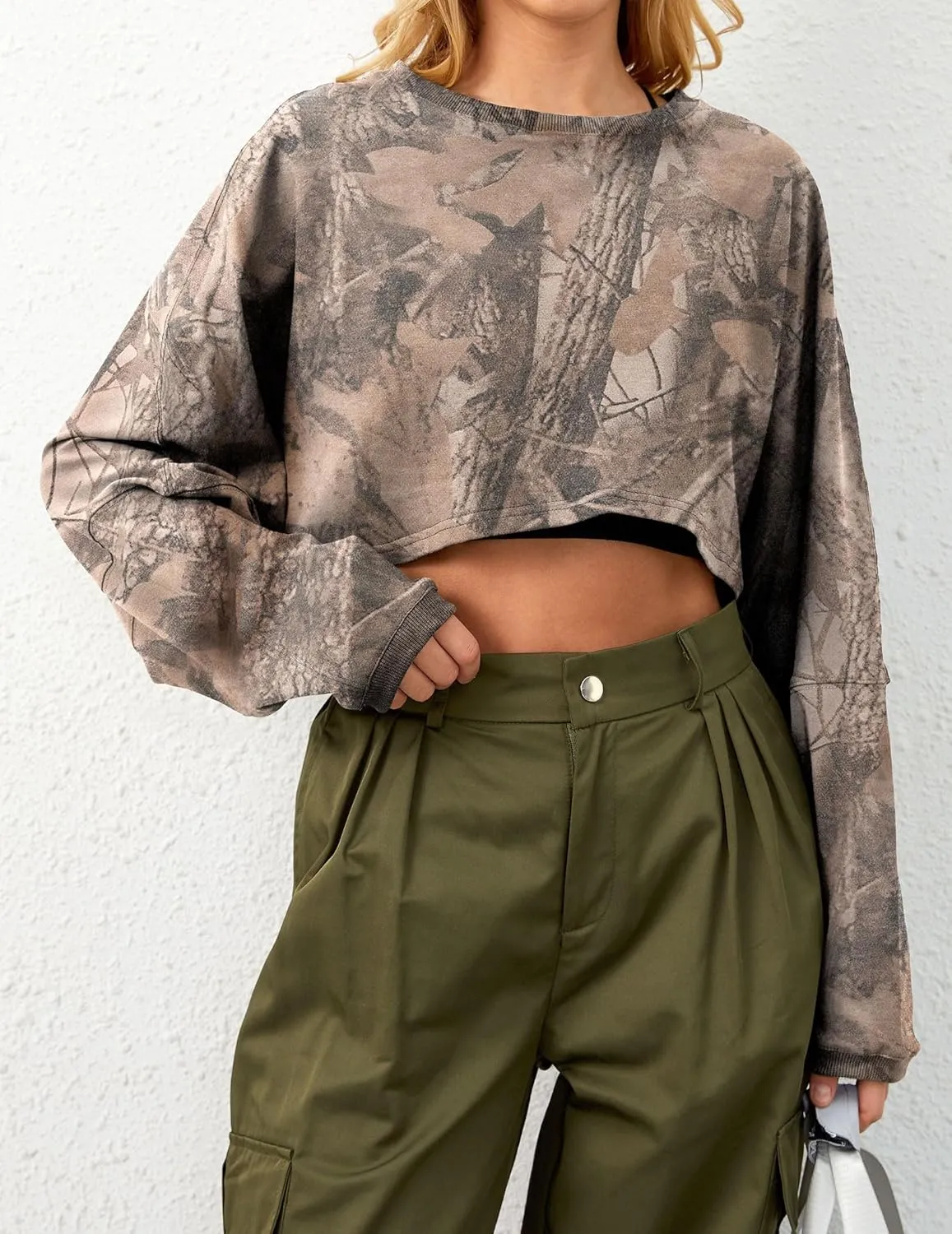 Cropped Sweatshirt Long Sleeve Crop Top Workout Oversized Sweatshirt Loose Crop Tops For Women Crewneck Sweatshirt