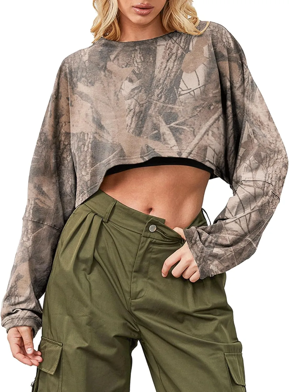 Cropped Sweatshirt Long Sleeve Crop Top Workout Oversized Sweatshirt Loose Crop Tops For Women Crewneck Sweatshirt