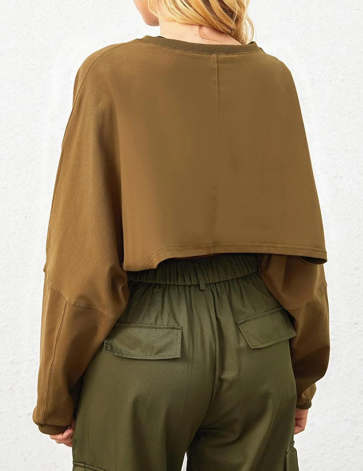 Cropped Sweatshirt Long Sleeve Crop Top Workout Oversized Sweatshirt Loose Crop Tops For Women Crewneck Sweatshirt