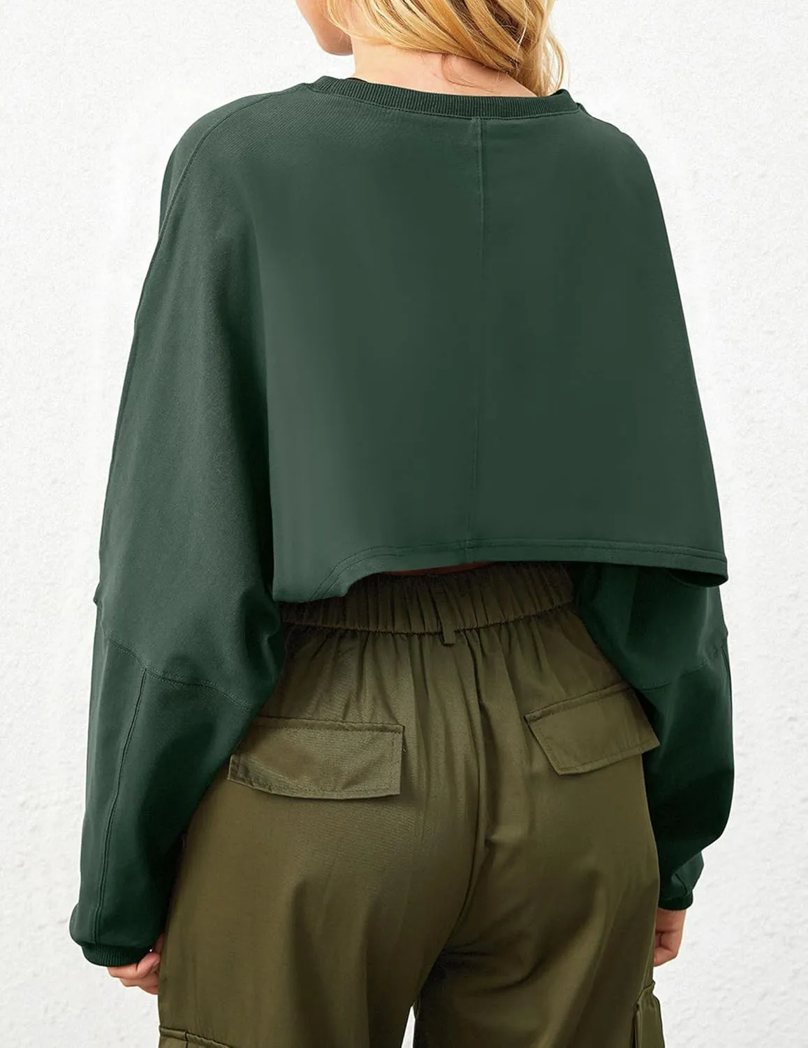 Cropped Sweatshirt Long Sleeve Crop Top Workout Oversized Sweatshirt Loose Crop Tops For Women Crewneck Sweatshirt