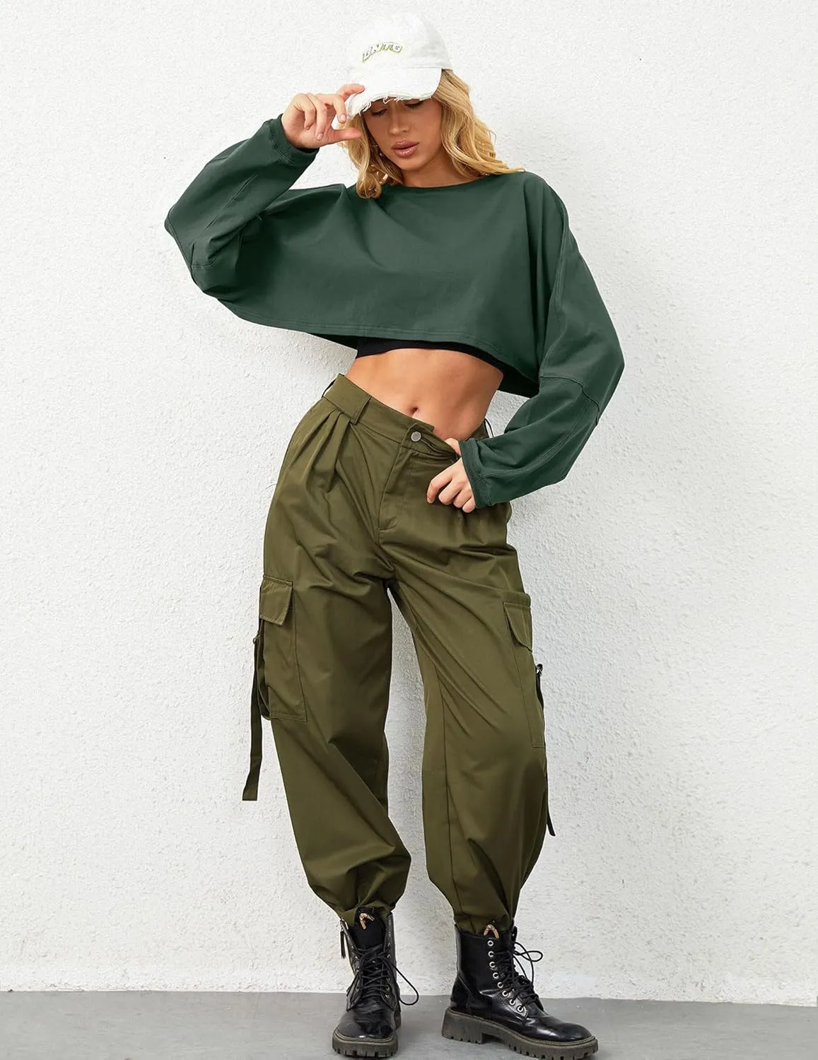 Cropped Sweatshirt Long Sleeve Crop Top Workout Oversized Sweatshirt Loose Crop Tops For Women Crewneck Sweatshirt