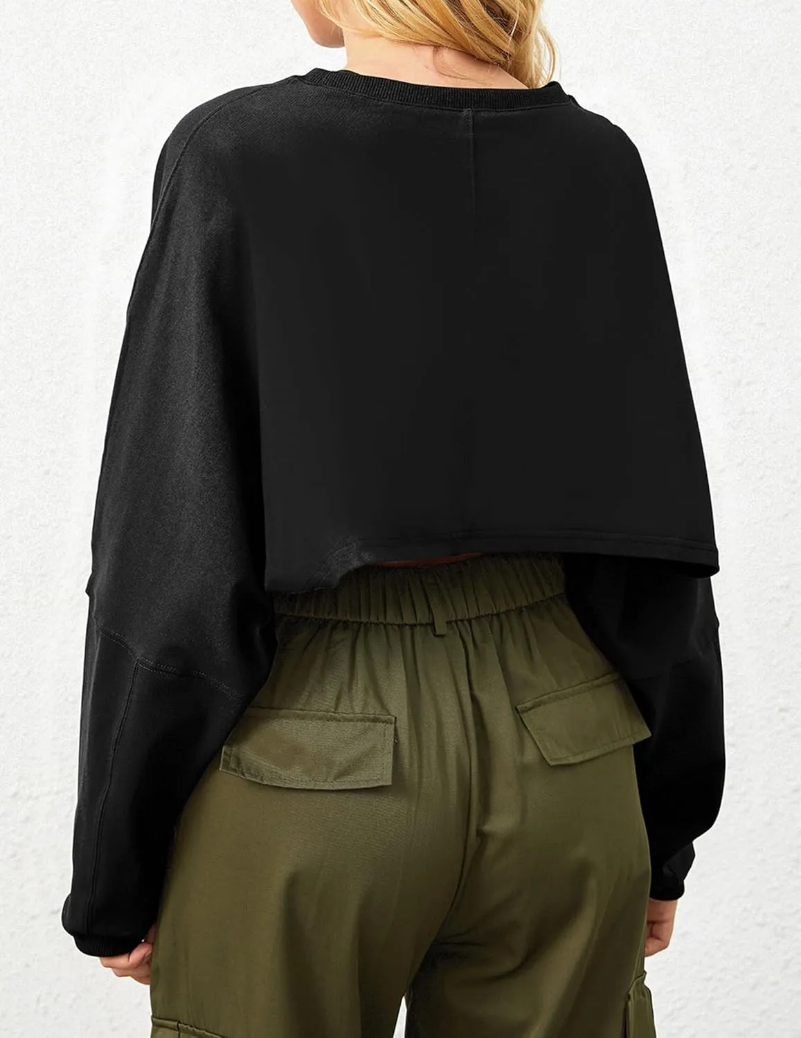 Cropped Sweatshirt Long Sleeve Crop Top Workout Oversized Sweatshirt Loose Crop Tops For Women Crewneck Sweatshirt