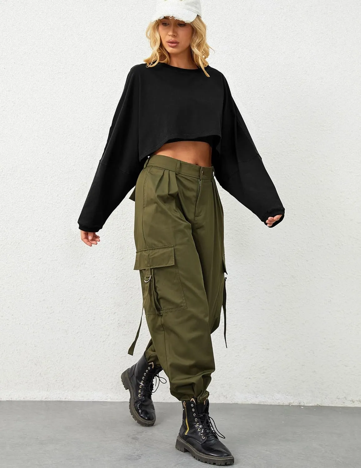 Cropped Sweatshirt Long Sleeve Crop Top Workout Oversized Sweatshirt Loose Crop Tops For Women Crewneck Sweatshirt