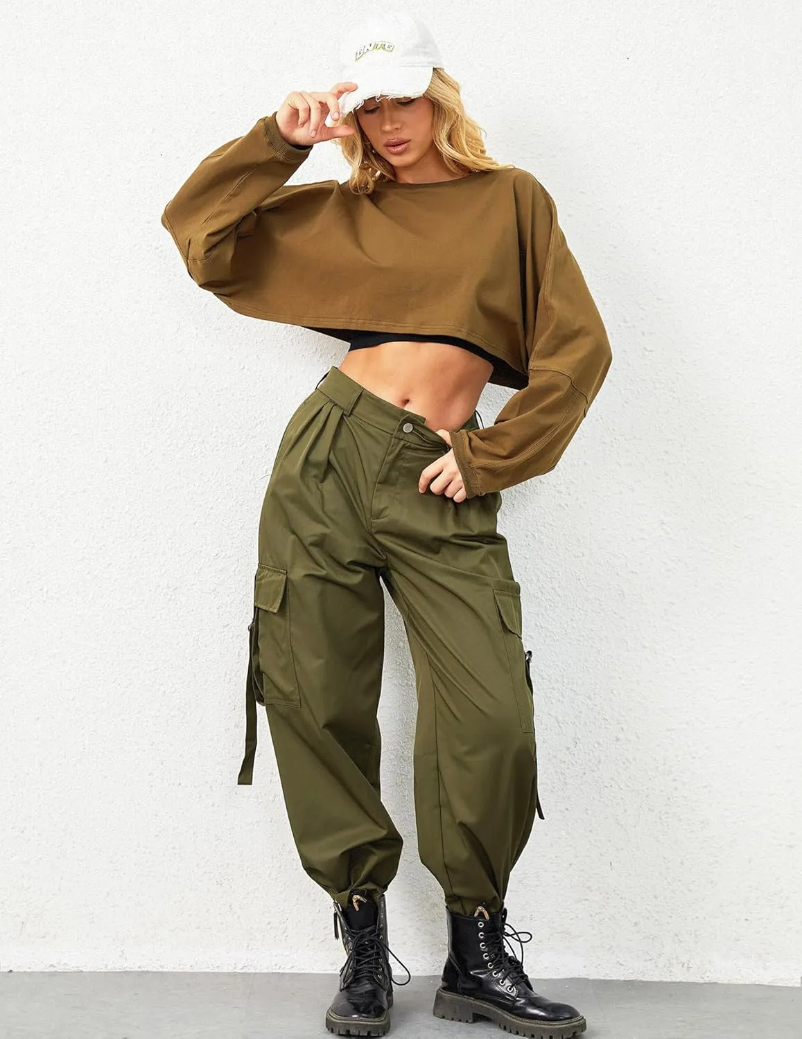 Cropped Sweatshirt Long Sleeve Crop Top Workout Oversized Sweatshirt Loose Crop Tops For Women Crewneck Sweatshirt