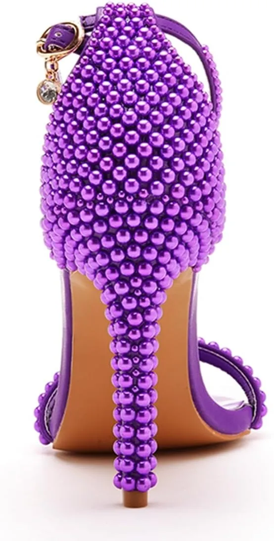 Crystal Queen Full Pearls Heels Sandals Stiletto Heels Peep Toe High Heel Sandals Pump Shoes For Bride Wedding Party Evening