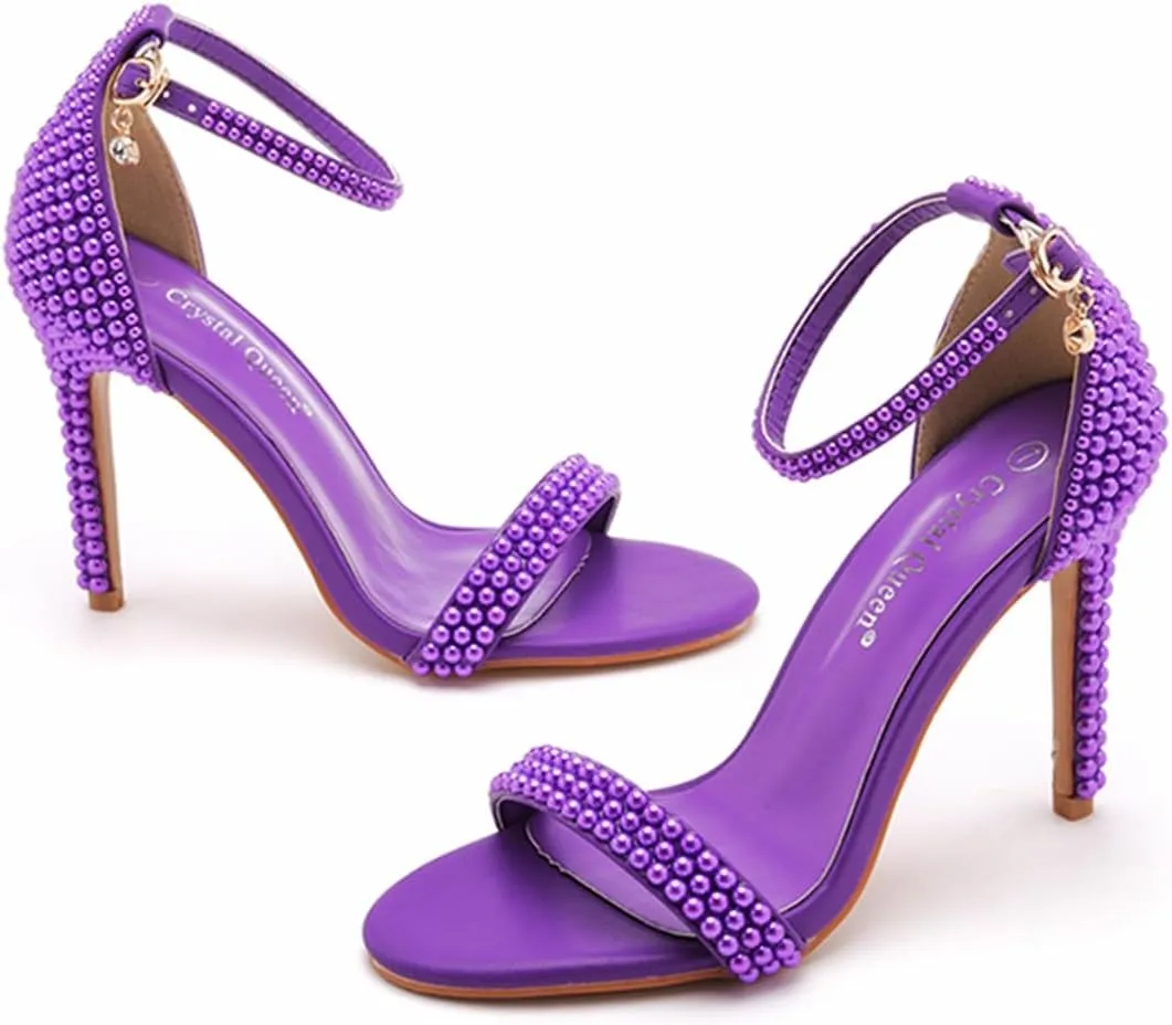 Crystal Queen Full Pearls Heels Sandals Stiletto Heels Peep Toe High Heel Sandals Pump Shoes For Bride Wedding Party Evening