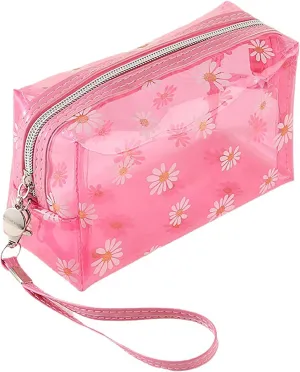 Daisy Toiletry Bag Floral Cosmetic Pouch Waterproof Zipper Pouches With Strap Flower Makeup Bag For Women Traveling Hot Pink