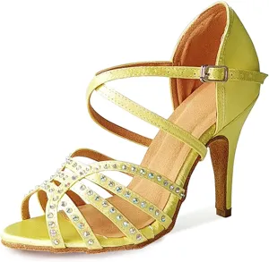 Dancing Heels for Women Stiletto Latin Tango Dance Shoes Rhinestones Bridal Wedding Sandals X518