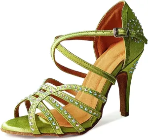 Dancing Heels for Women Stiletto Latin Tango Dance Shoes Rhinestones Bridal Wedding Sandals X518