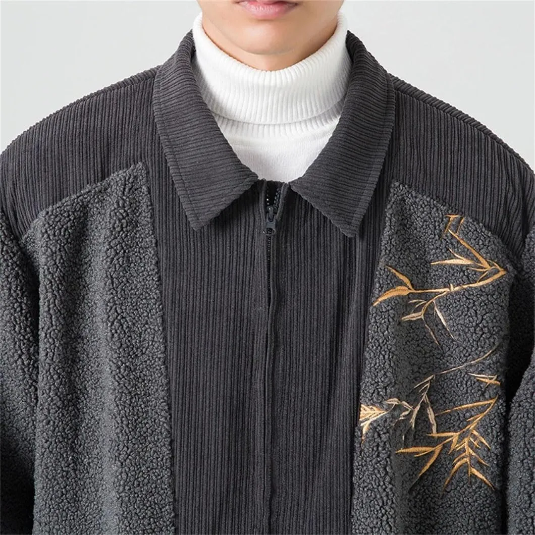 DBFBDTU Men Chinese Style Coat Casual Vintage Cotton Padded Jackets Outerwear Lamb Wool Patchwork Jackets
