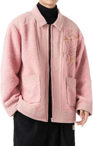 DBFBDTU Men Chinese Style Coat Casual Vintage Cotton Padded Jackets Outerwear Lamb Wool Patchwork Jackets