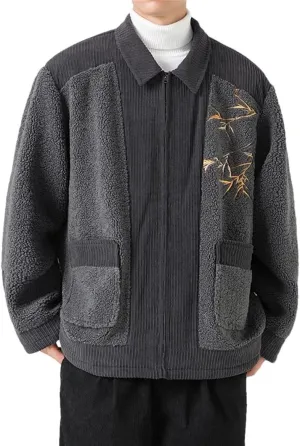 DBFBDTU Men Chinese Style Coat Casual Vintage Cotton Padded Jackets Outerwear Lamb Wool Patchwork Jackets