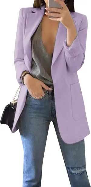 DIACACY Womens Open Front Long Sleeve Blazers Jacket Solid Color Plus Size Comfy Blazers