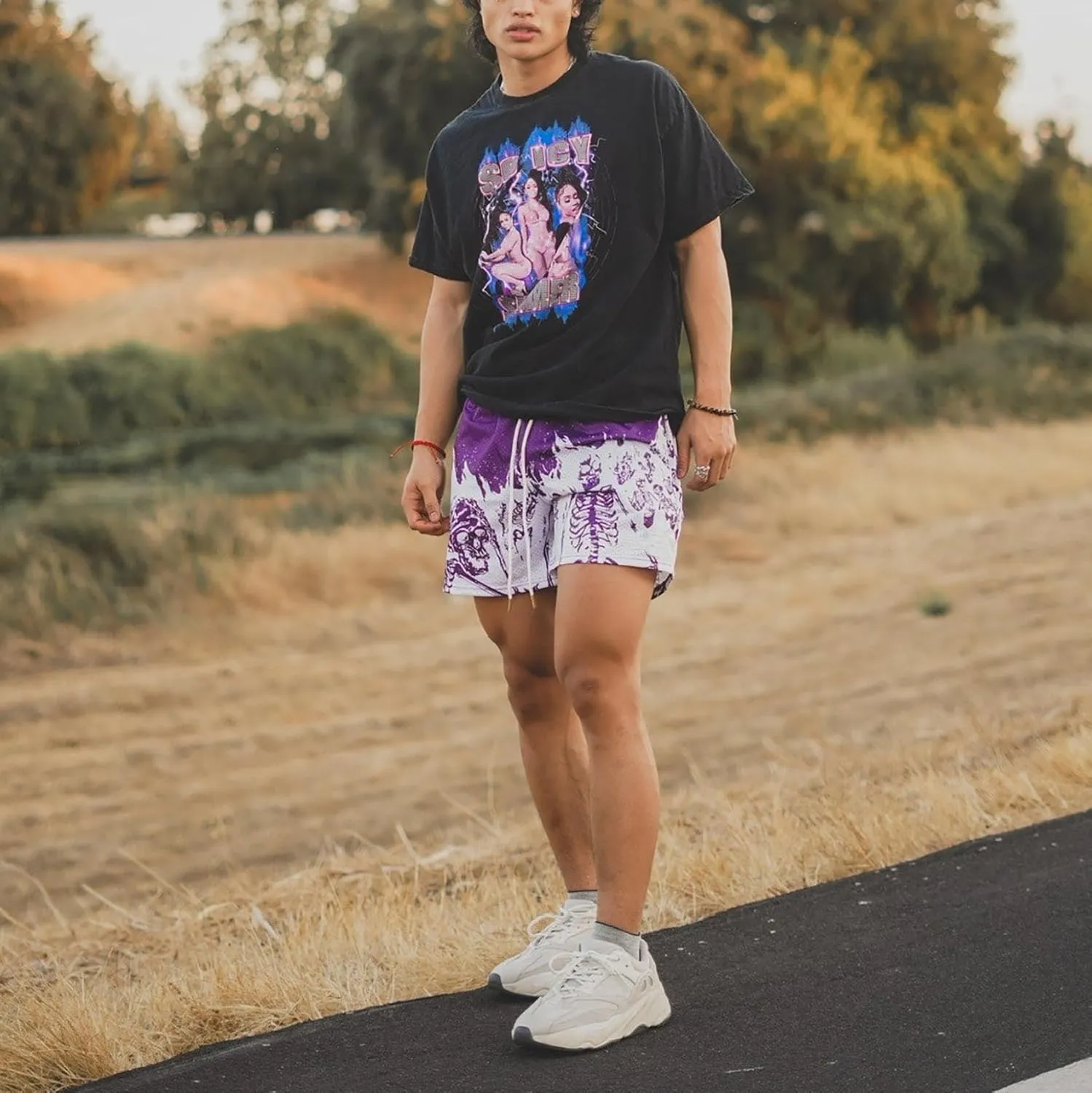 DIOTSR Mens Graphic Shorts Casual Flat Front Shorts Cool Streetwear Designer Shorts Drawstring Summer