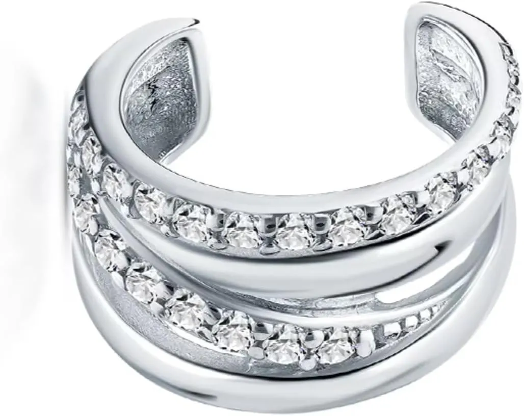 Double Line Diamond (0.12ct) Ear Cuff, 14K Gold Four Wire Ear Cuff Earring, No Piercing, Conch Wrap, Gifts For Women.