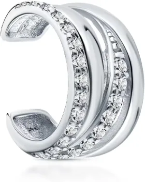 Double Line Diamond (0.12ct) Ear Cuff, 14K Gold Four Wire Ear Cuff Earring, No Piercing, Conch Wrap, Gifts For Women.