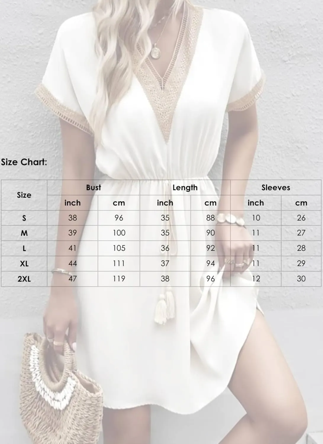 Dress for Women Neat Hollow V Neck Short Sleeve Mini Dress Plain Drawstring Waist A Line Dresses