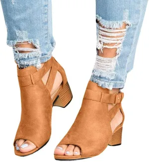 Dress Sandals for Women, Sandals for Women Suede Peep Toe Ankle Booties Cut Out Stacked Heel Ankle Boots