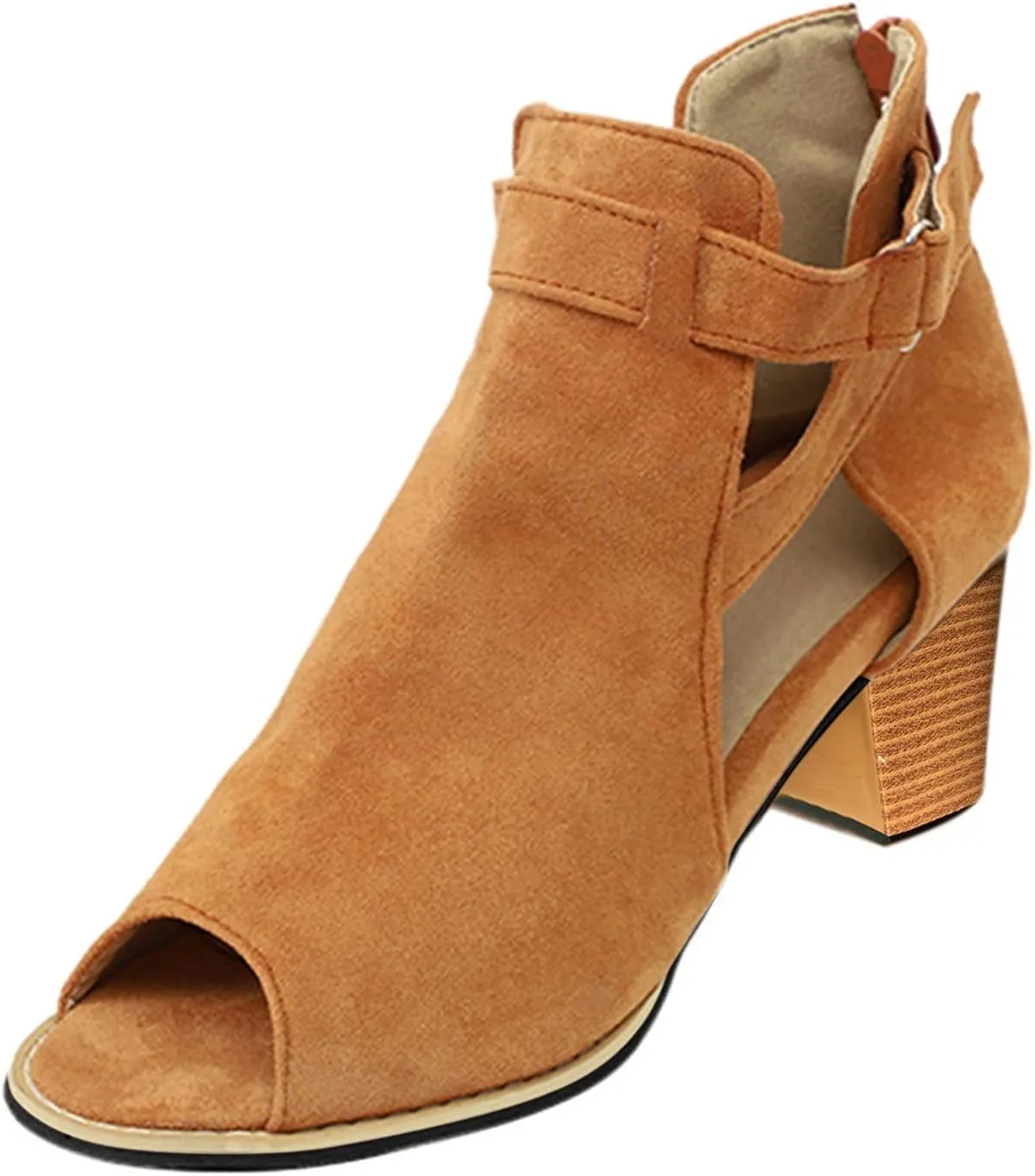 Dress Sandals for Women, Sandals for Women Suede Peep Toe Ankle Booties Cut Out Stacked Heel Ankle Boots