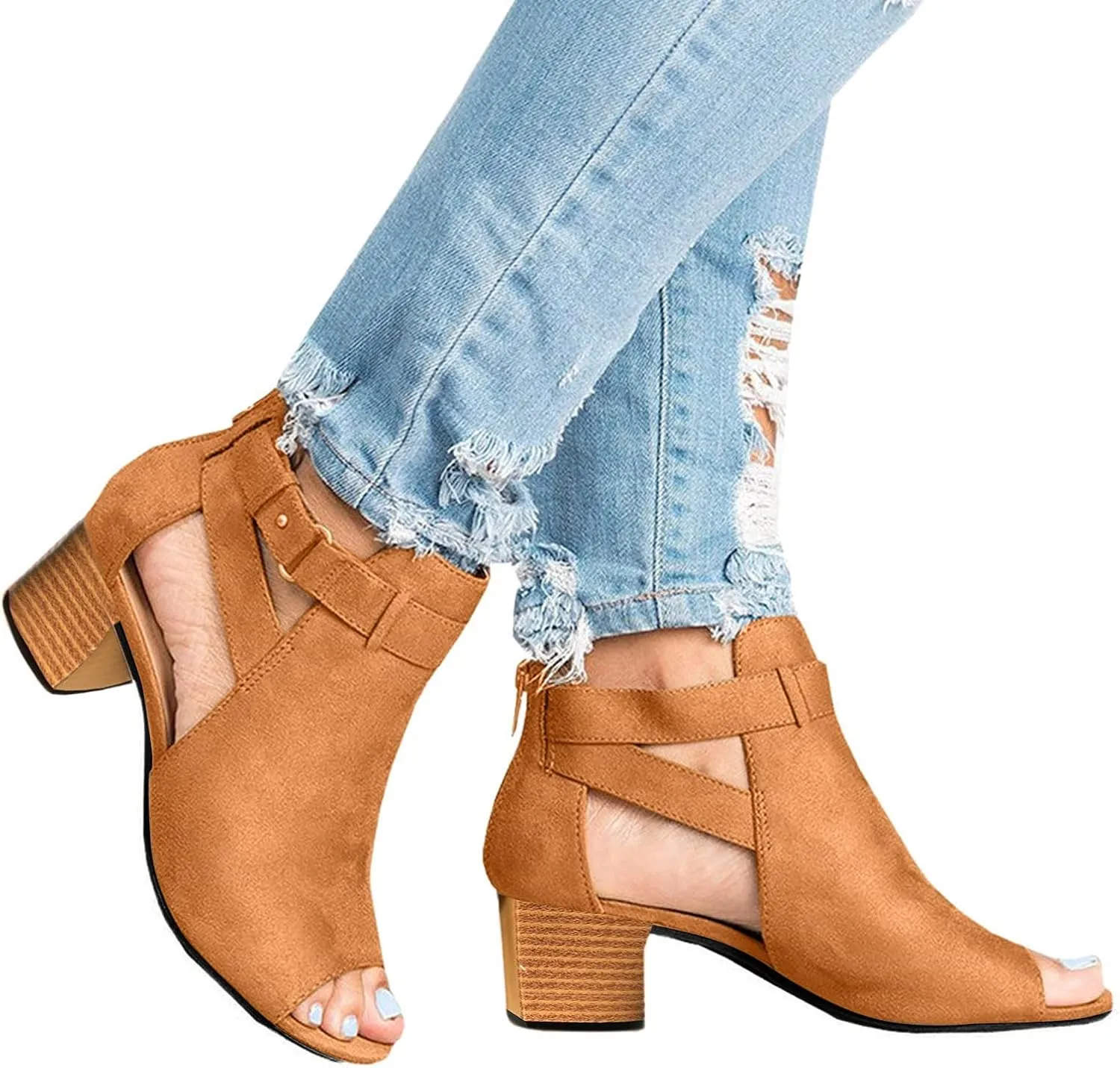 Dress Sandals for Women, Sandals for Women Suede Peep Toe Ankle Booties Cut Out Stacked Heel Ankle Boots