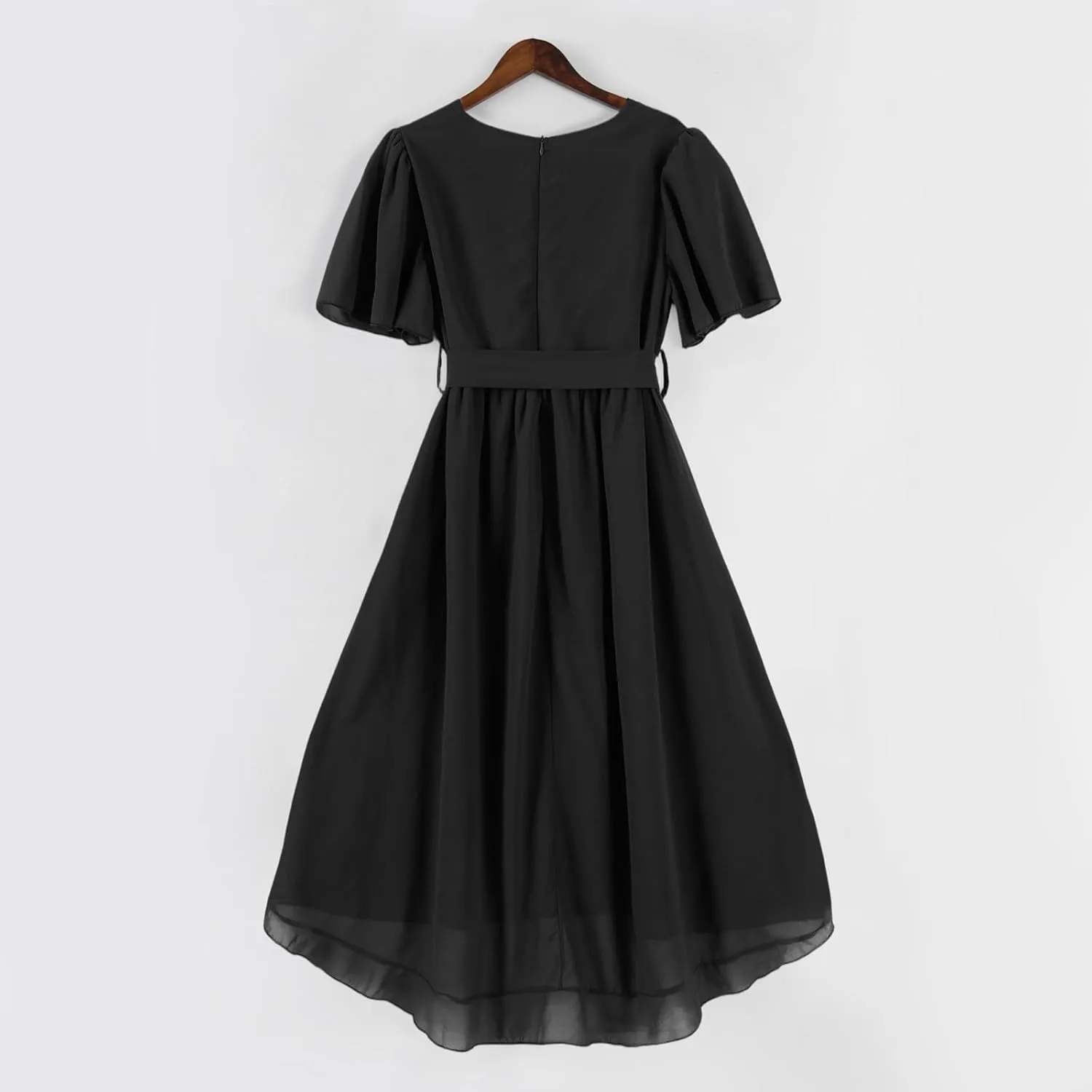 Dresses for Women 2025 Summer Print V-Neck Empire Waist Chiffon A-Line Dress Belted Elegant Flowy Dresses