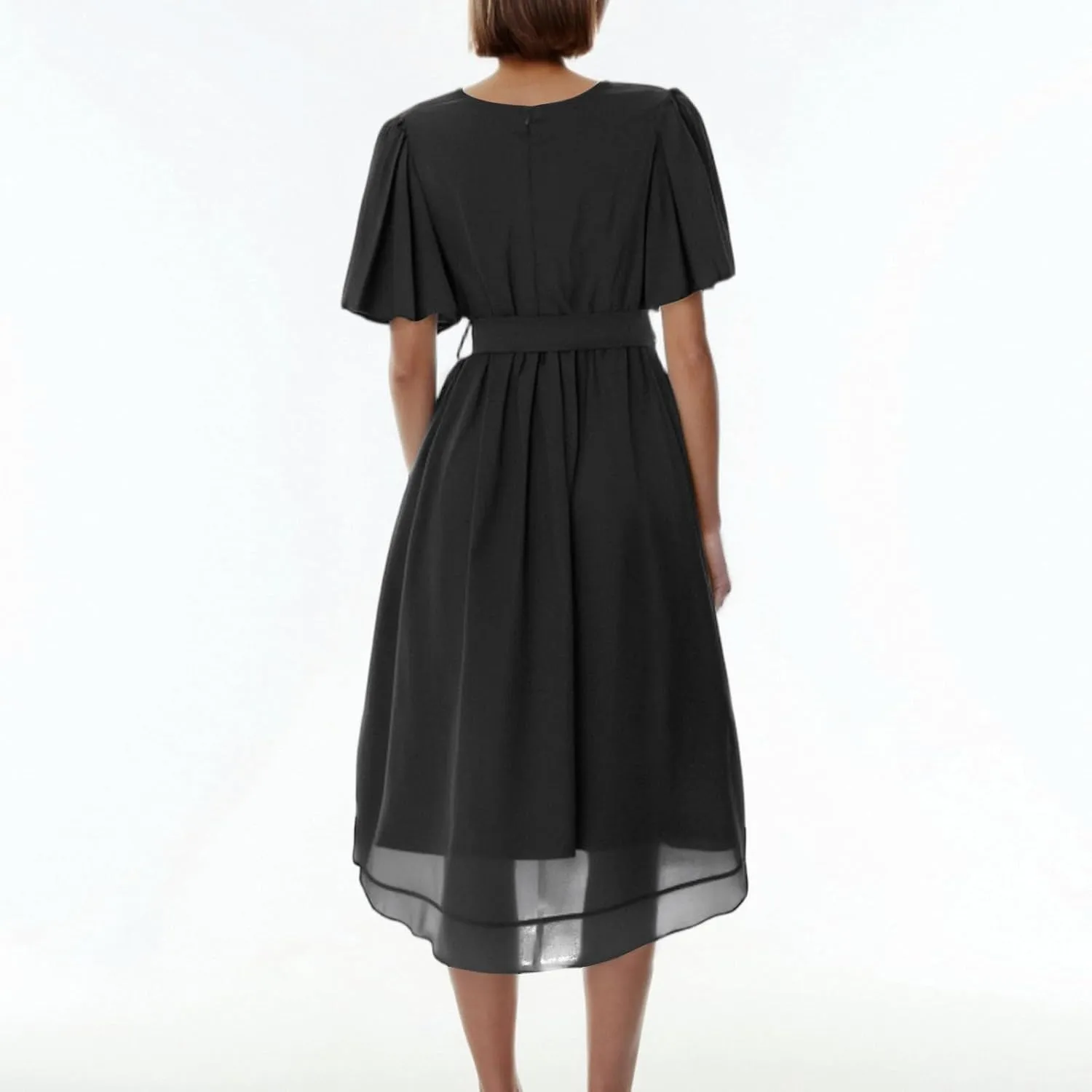 Dresses for Women 2025 Summer Print V-Neck Empire Waist Chiffon A-Line Dress Belted Elegant Flowy Dresses