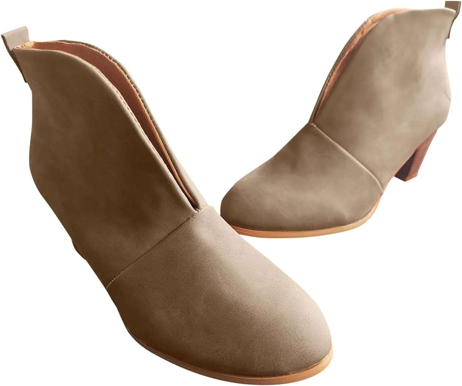 Dressy Ankle Boots for Women Stylish Almond Toe V Cut Pull On Booties Chunky Block Stacked Mid Heel Arch Support Short Boots for Women Daily Walking Winter Fall Fashion Party