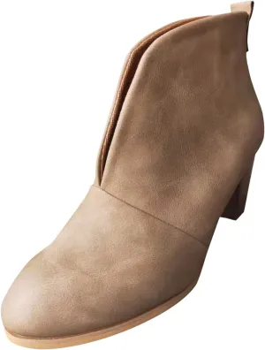 Dressy Ankle Boots for Women Stylish Almond Toe V Cut Pull On Booties Chunky Block Stacked Mid Heel Arch Support Short Boots for Women Daily Walking Winter Fall Fashion Party