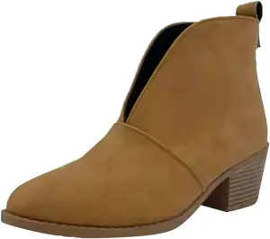 Dressy Ankle Boots for Women Stylish Almond Toe V Cut Pull On Booties Chunky Block Stacked Mid Heel Arch Support Short Boots for Women Daily Walking Winter Fall Fashion Party