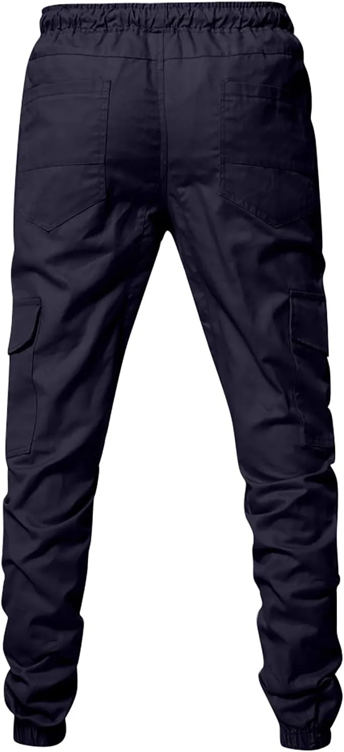 DuDubaby Mens Lounge Pants Mens Stretch Pants Overalls Drawstring Multi Pocket Casual Pants Hiking Pants Cotton Twill Pants