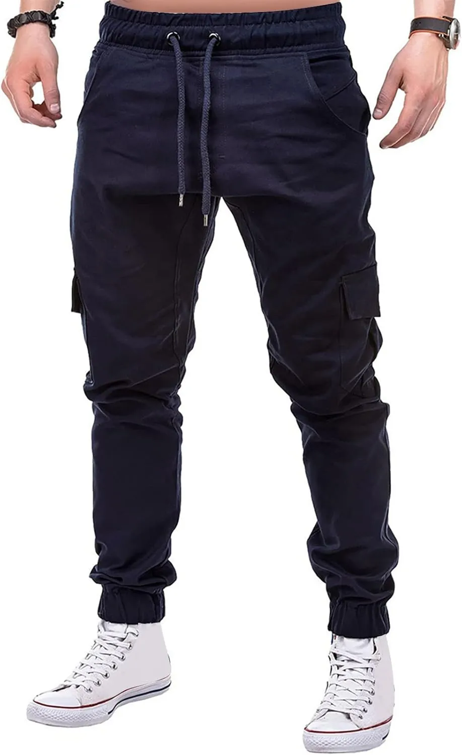 DuDubaby Mens Lounge Pants Mens Stretch Pants Overalls Drawstring Multi Pocket Casual Pants Hiking Pants Cotton Twill Pants