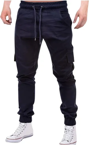 DuDubaby Mens Lounge Pants Mens Stretch Pants Overalls Drawstring Multi Pocket Casual Pants Hiking Pants Cotton Twill Pants