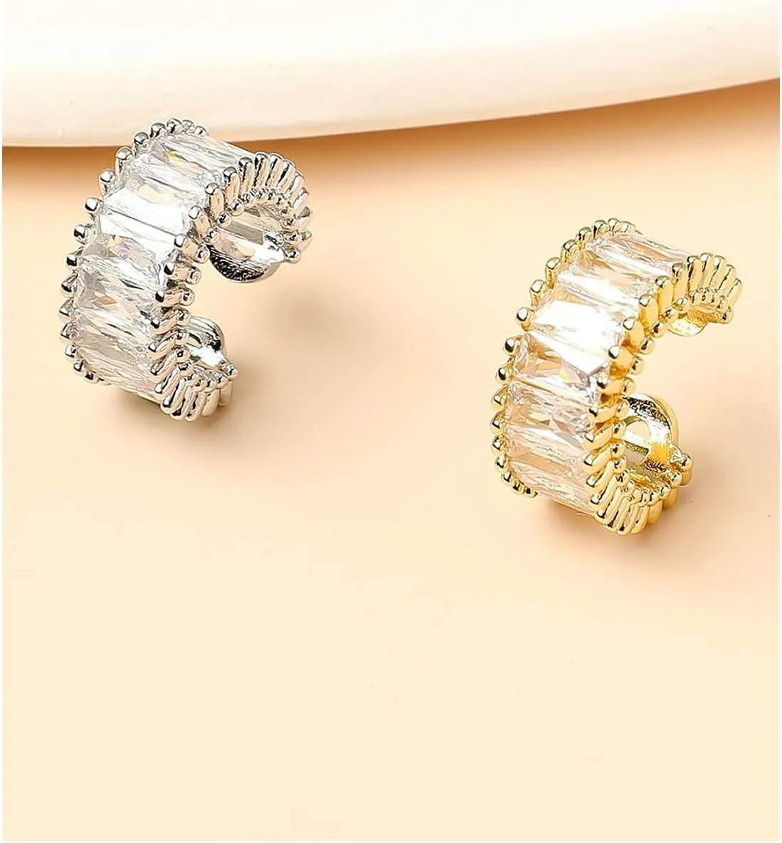 Ear Cuffs in 18K Gold - CZ Paved Hoop Conch Cuff Earrings for Women,Men - Sparkle Rhinestones Clip On Wrap Earrings Non Pierced
