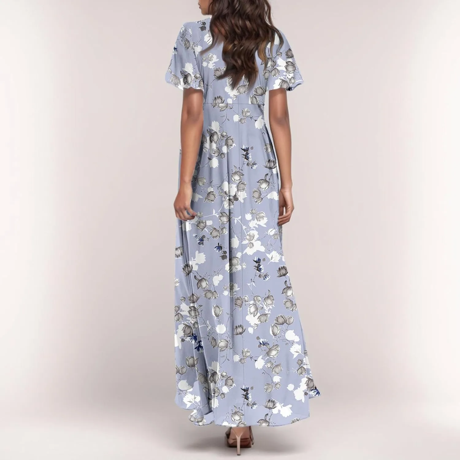 Easter Dresses for Women 2025 Summer Floral Chiffon Sun Dress Flowy Vacation Outfits Boho V Neck Ruffle Dress Beach Dress