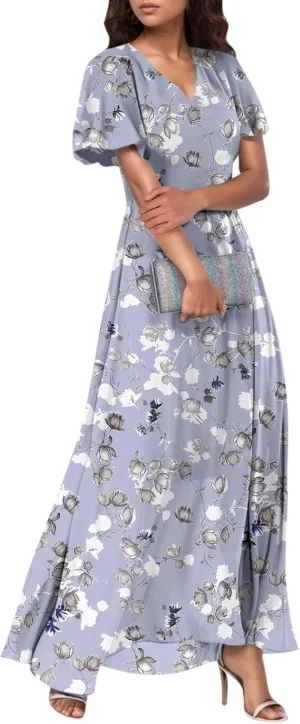 Easter Dresses for Women 2025 Summer Floral Chiffon Sun Dress Flowy Vacation Outfits Boho V Neck Ruffle Dress Beach Dress