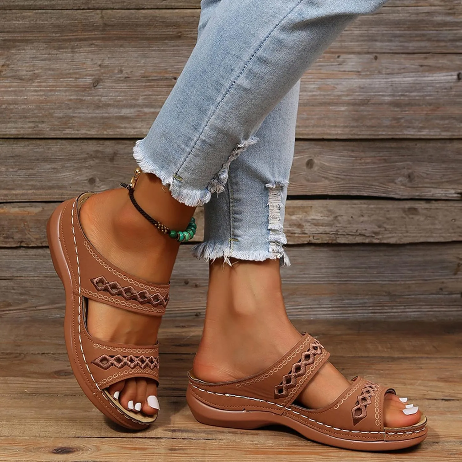 Eduavar Sandals for Women Casual Summer, Orthopedic Sandals for Women Comfortable Open Toe Sandals Casual Beach Slippers