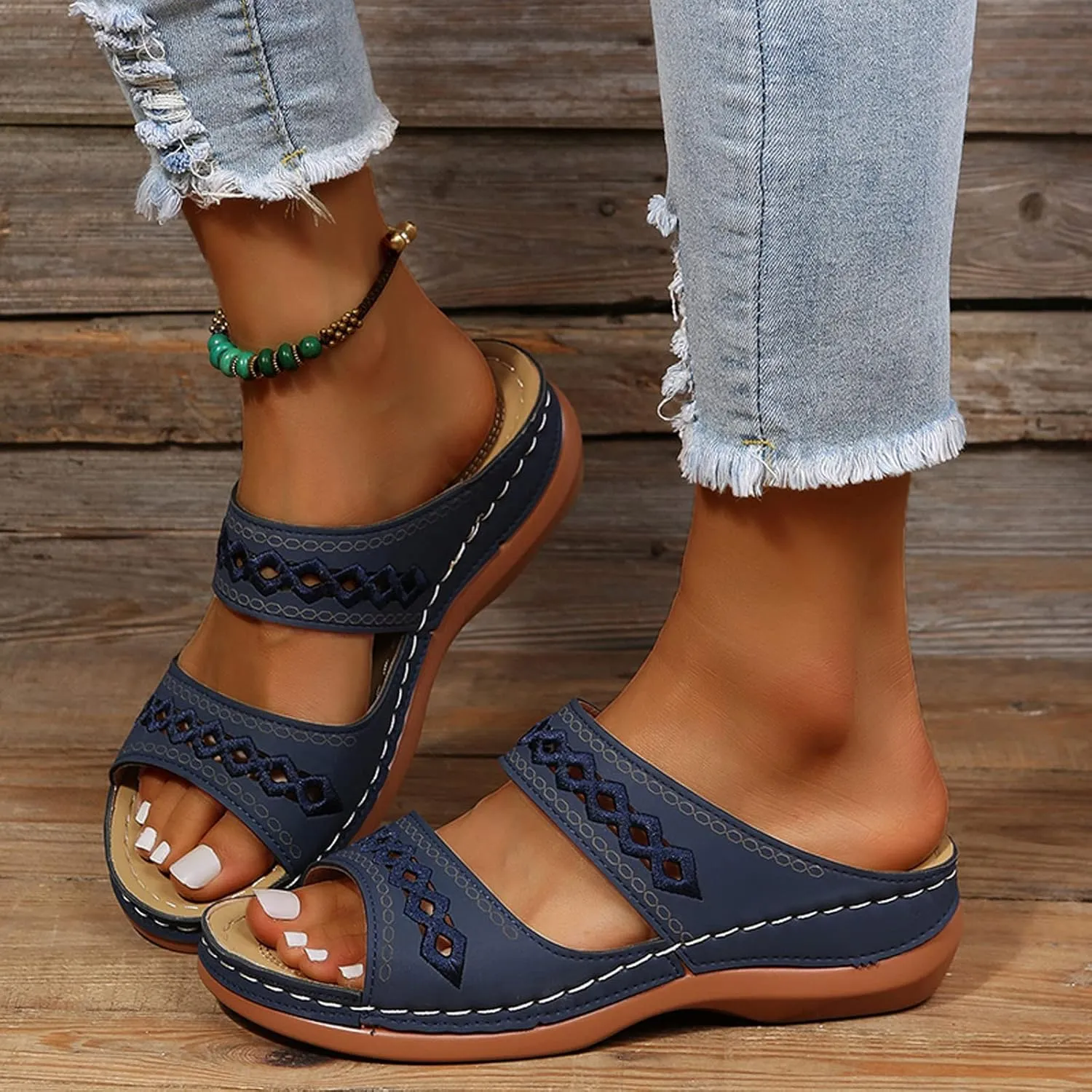 Eduavar Sandals for Women Casual Summer, Orthopedic Sandals for Women Comfortable Open Toe Sandals Casual Beach Slippers