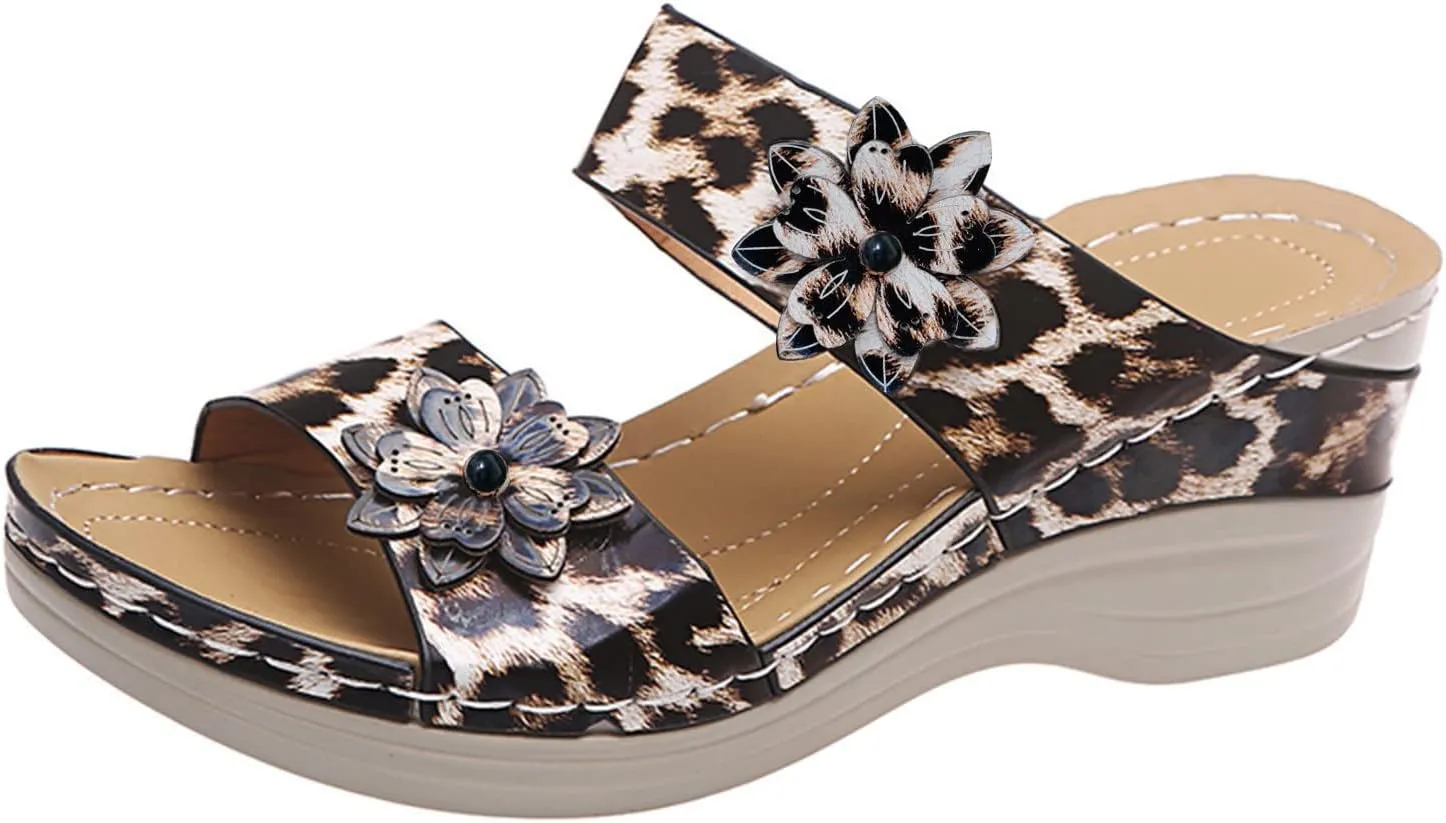 Eduavar Sandals for Women Dressy Summer, Wedge Sandals for Women Comfortable Slip-on Open Toe Sandals Shoes Beach Sandals