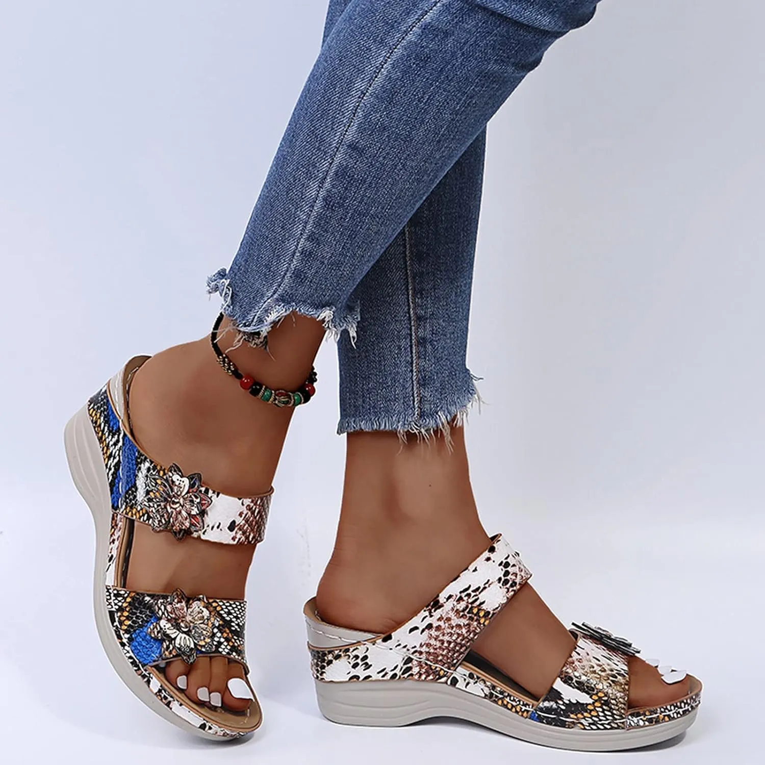 Eduavar Sandals for Women Dressy Summer, Wedge Sandals for Women Comfortable Slip-on Open Toe Sandals Shoes Beach Sandals