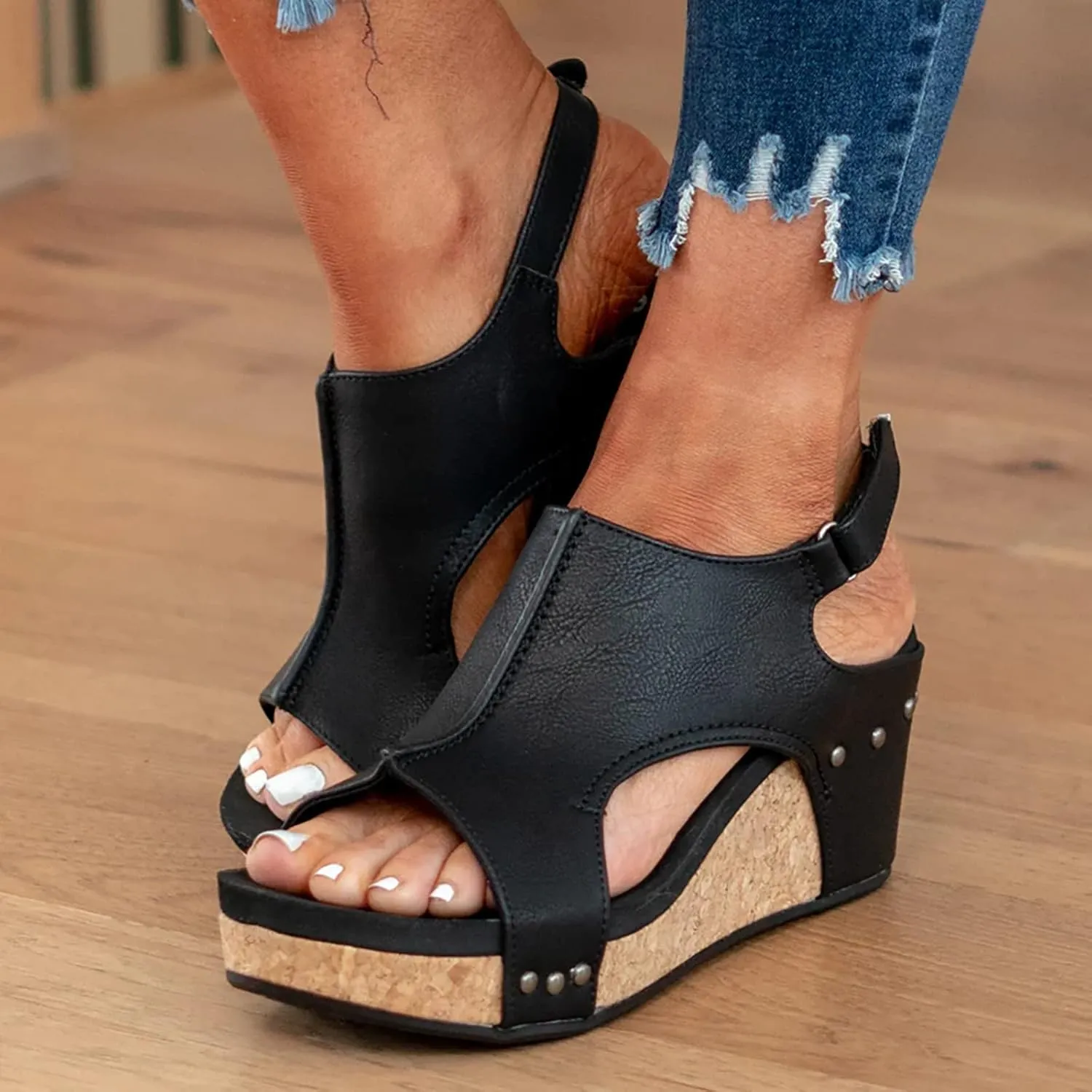 Eduavar Sandals for Women Dressy Summer, Wedge Sandals for Women Open Toe Platform Sandals Comfortable Beach Sandals Shoes