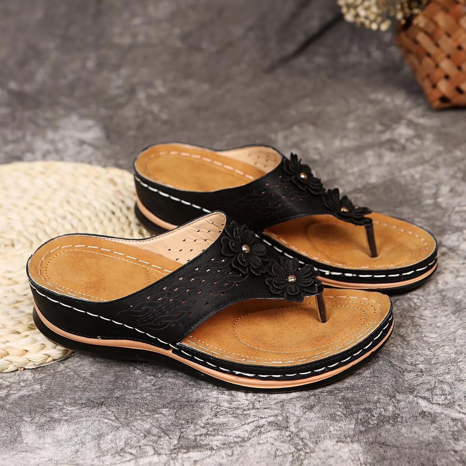 Eduavar Sandals Women Dressy Summer, Orthopedic Sandals for Women Summer Breathable Open Toe Flip Flops Causal Beach Sandals