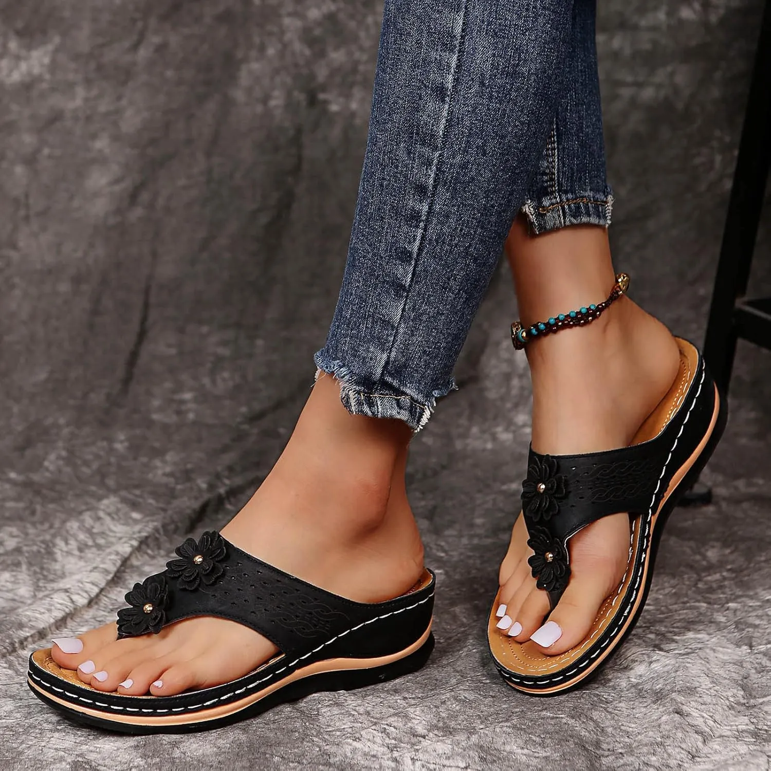 Eduavar Sandals Women Dressy Summer, Orthopedic Sandals for Women Summer Breathable Open Toe Flip Flops Causal Beach Sandals