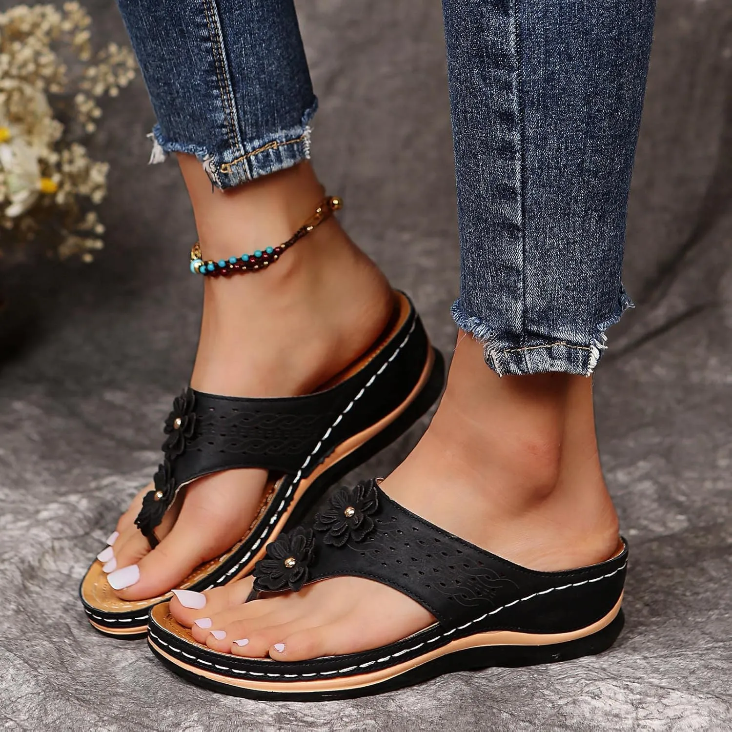 Eduavar Sandals Women Dressy Summer, Orthopedic Sandals for Women Summer Breathable Open Toe Flip Flops Causal Beach Sandals