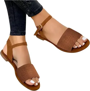 Eduavar Sandals Women, Women's Sandals Dressy Summer Sandals Size Large Buckle Open Toe Sandals Flat Shoes