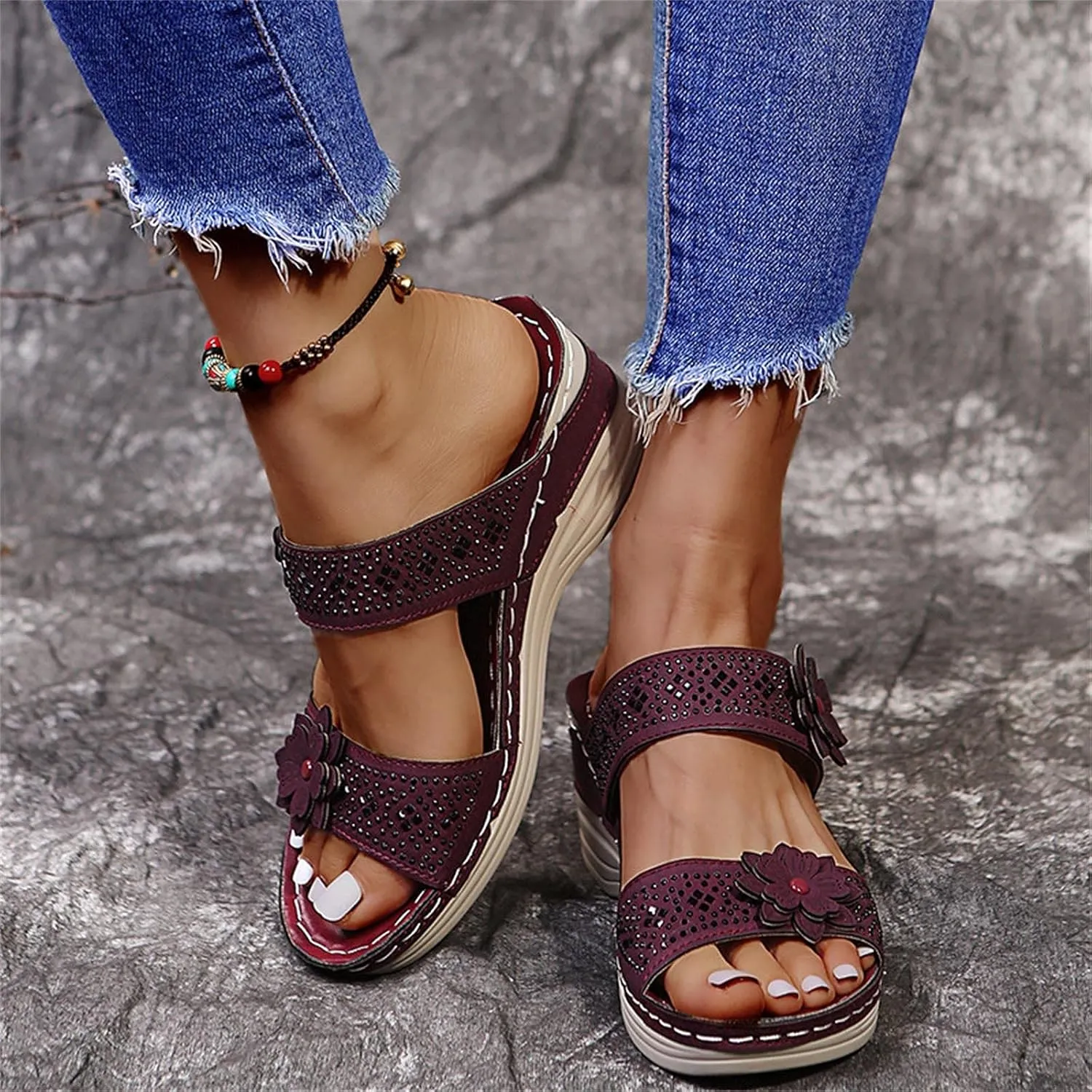 Eduavar Sandals Women, Womens Sandals Fashion Open Toe Sandals Arch Support Wide Width Orthopedic Flip