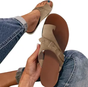 Eduavar Summer Sandals for Women 2023 Retro Thong Sandals Roman Shoes Leopard Sandal Ring Toe Slippers Casual Flat Sandals