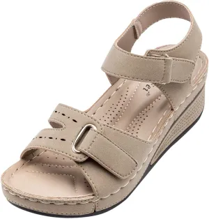 Eduavar Wedge Sandals for Women, Walking Sandals Women Comfort Orthopedic Sandals Platform Open Toe Sandals with Buckle Strap